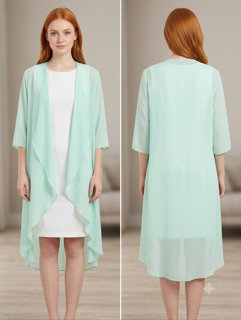 NWT TS Couture Chiffon Duster Open-Front Jacket in Light Mint/Seafoam Formal MOB - Picture 2 of 6